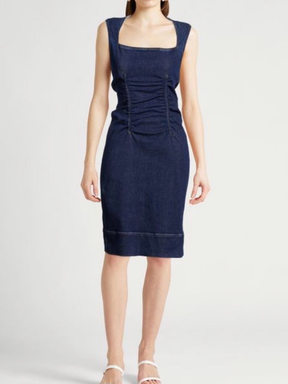 Sportmax Dark Indigo Denim Ruched Midi Dress US 10 IT 44 NWT